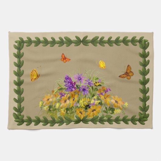 Schmetterlinge und Blume Geschirrtuch (Horizontal)