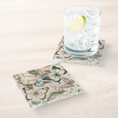 Schmetterlinge und Blume Glasuntersetzer (Schrägansicht)