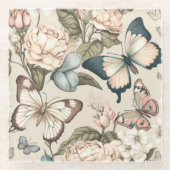 Schmetterlinge und Blume Glasuntersetzer (Vorderseite)