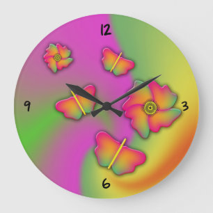 Schmetterlinge und Blume große Uhr