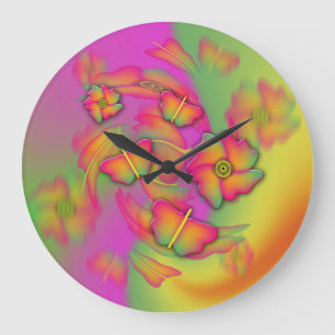 Schmetterlinge und Blume Große Wanduhr