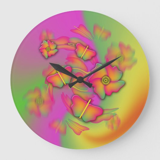 Schmetterlinge und Blume Große Wanduhr (Vorderseite)