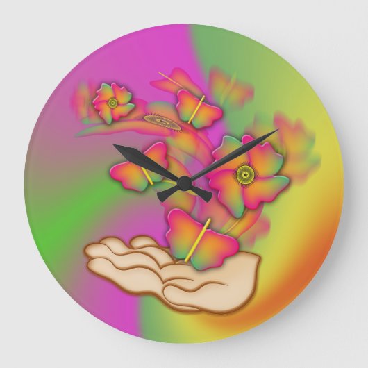 Schmetterlinge und Blume Große Wanduhr (Vorderseite)