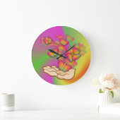 Schmetterlinge und Blume Große Wanduhr (Zuhause)