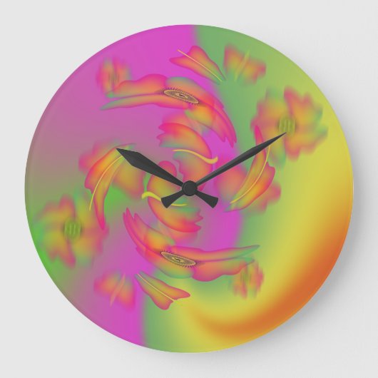 Schmetterlinge und Blume Große Wanduhr (Vorderseite)