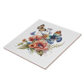 Schmetterlinge und Blume Grüne Keramik Tile Fliese (Seite)