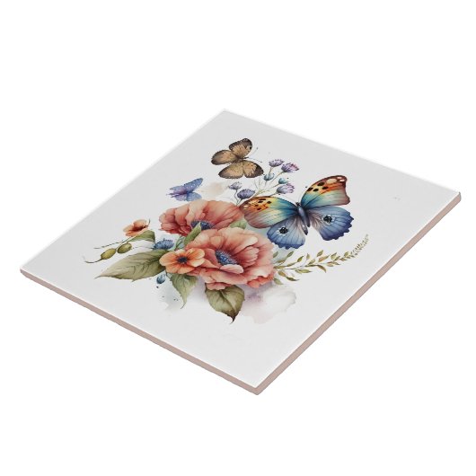 Schmetterlinge und Blume Grüne Keramik Tile Fliese (Seite)