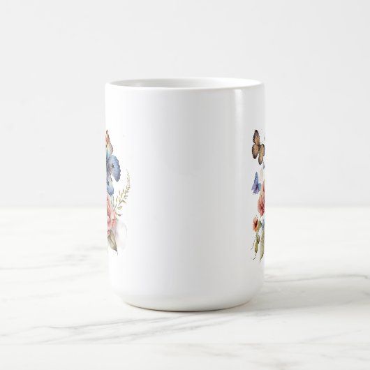 Schmetterlinge und Blume Grünflächen Kaffeetasse (Mittel)