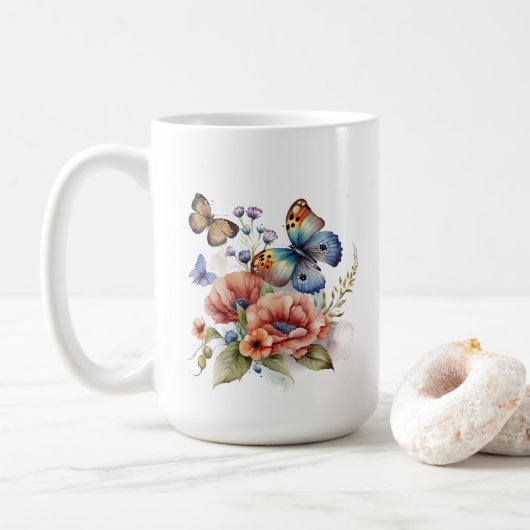 Schmetterlinge und Blume Grünflächen Kaffeetasse (Mit Donut)