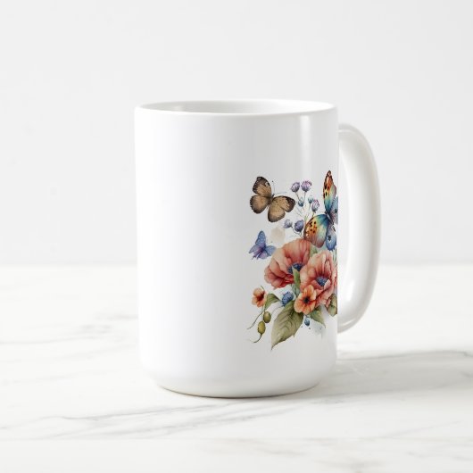 Schmetterlinge und Blume Grünflächen Kaffeetasse (VorderseiteRechts)