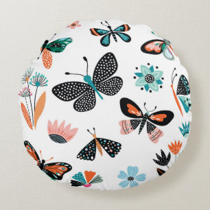 Schmetterlinge und Blume, handgezeichnete Sammlung Rundes Kissen