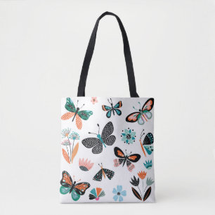 Schmetterlinge und Blume, handgezeichnete Sammlung Tasche