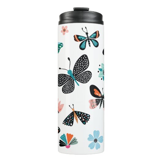 Schmetterlinge und Blume, handgezeichnete Sammlung Thermosbecher (Vorderseite)