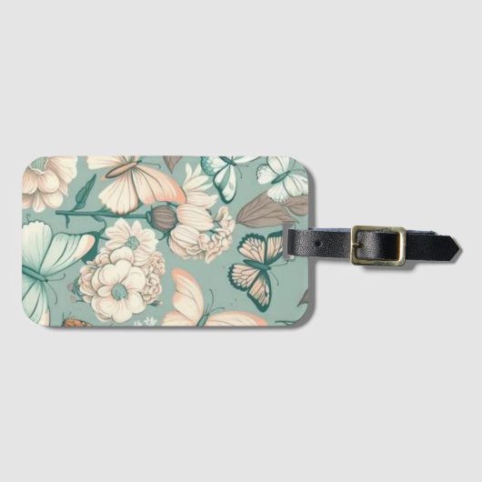 Schmetterlinge und Blume helle grüne Dekoration Gepäckanhänger (Vorderseite (Horizontal))
