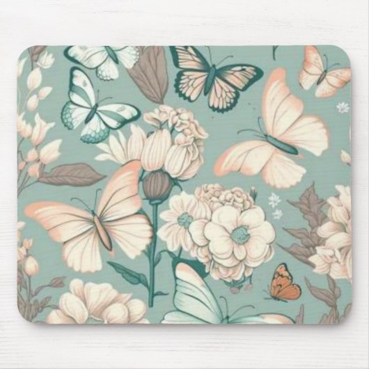Schmetterlinge und Blume helle grüne Dekoration Mousepad (Vorne)
