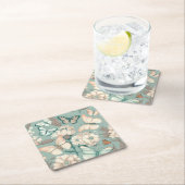 Schmetterlinge und Blume helle grüne Dekoration Rechteckiger Pappuntersetzer (Vor Ort)