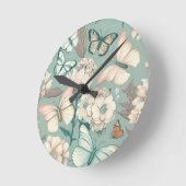 Schmetterlinge und Blume helle grüne Dekoration Runde Wanduhr (Winkel)