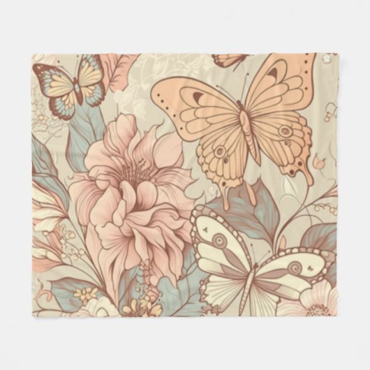 Schmetterlinge und Blume hellorange eWatch Fleecedecke (Vorderseite (Horizontal))