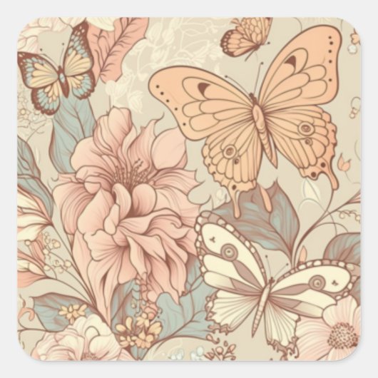 Schmetterlinge und Blume hellorange eWatch Quadratischer Aufkleber (Vorderseite)