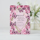Schmetterlinge und Blume in verschiedenen Farbtöne RSVP Karte (Stehend Vorderseite)