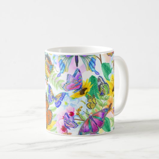 Schmetterlinge und Blume Kaffeetasse (VorderseiteRechts)