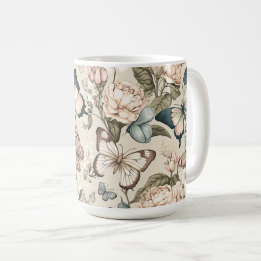 Schmetterlinge und Blume Kaffeetasse (VorderseiteRechts)