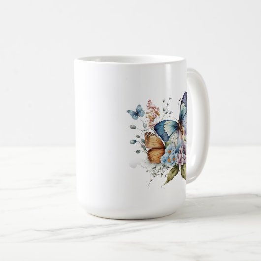 Schmetterlinge und Blume Kaffeetasse (VorderseiteRechts)