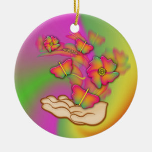 Schmetterlinge und Blume Keramikornament