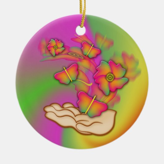 Schmetterlinge und Blume Keramikornament (Vorne)