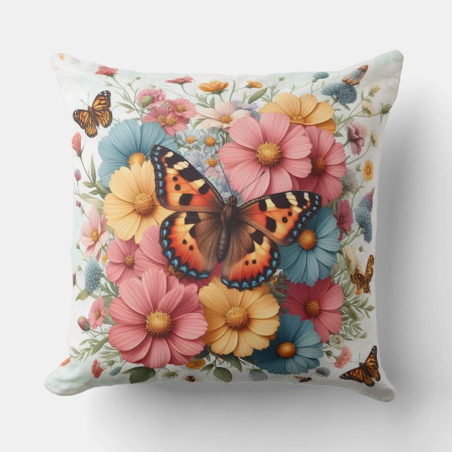 Schmetterlinge und Blume Kissen (Vorderseite)