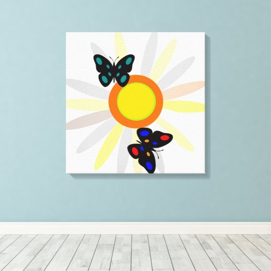 Schmetterlinge und Blume Leinwanddruck (Insitu (Holzboden))