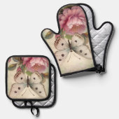 Schmetterlinge und Blume Ofenhandschuh & Topflappen-Set (Vorderseite/Rückseite)