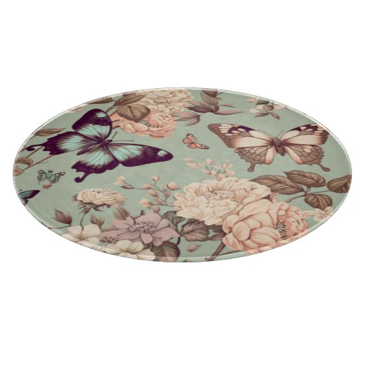 Schmetterlinge und Blume pastellgrün Schneidebrett (Ecke)