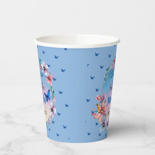 Schmetterlinge und Blume Positives Mindset-Zitat Pappbecher (Links)