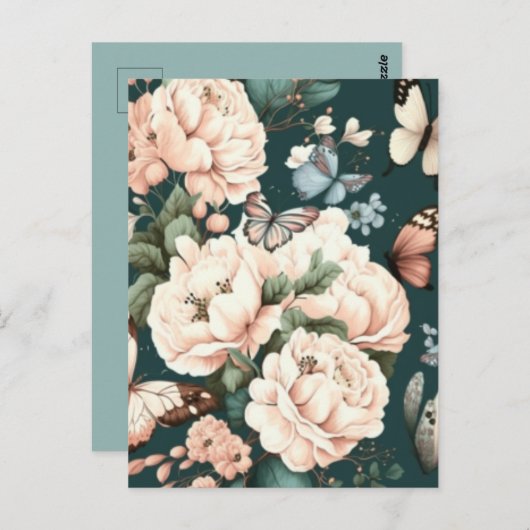 Schmetterlinge und Blume Postkarte (Vorne/Hinten)