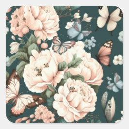 Schmetterlinge und Blume Quadratischer Aufkleber