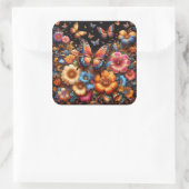 Schmetterlinge und Blume Quadratischer Aufkleber (Tasche)