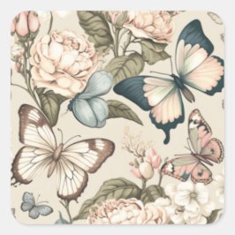 Schmetterlinge und Blume Quadratischer Aufkleber