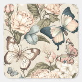 Schmetterlinge und Blume Quadratischer Aufkleber (Vorderseite)
