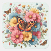 Schmetterlinge und Blume Quadratischer Aufkleber (Vorderseite)