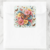 Schmetterlinge und Blume Quadratischer Aufkleber (Tasche)