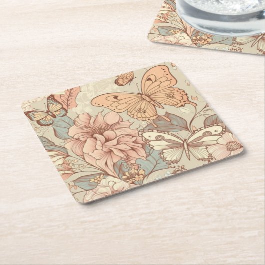 Schmetterlinge und Blume Rechteckiger Pappuntersetzer (angewinkelt)