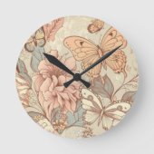 Schmetterlinge und Blume Runde Wanduhr (Vorderseite)