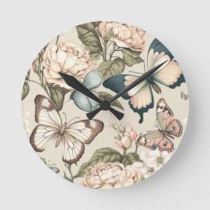 Schmetterlinge und Blume Runde Wanduhr