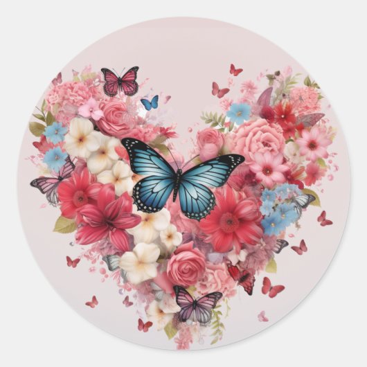 Schmetterlinge und Blume Runder Aufkleber (Vorderseite)