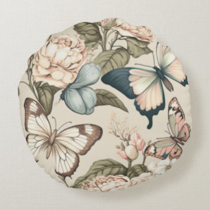 Schmetterlinge und Blume Rundes Kissen