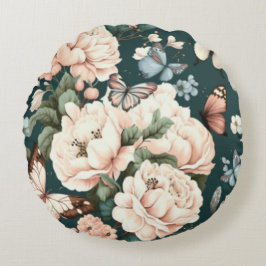 Schmetterlinge und Blume Rundes Kissen