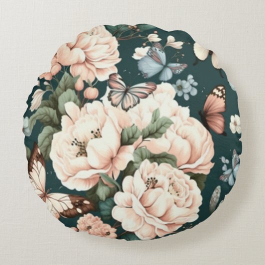 Schmetterlinge und Blume Rundes Kissen (Vorderseite)