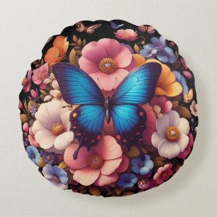 Schmetterlinge und Blume Rundes Kissen