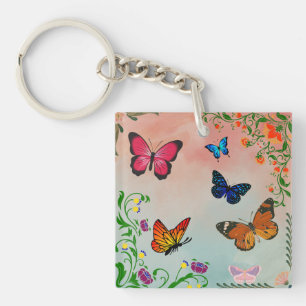 Schmetterlinge und Blume Schlüsselanhänger